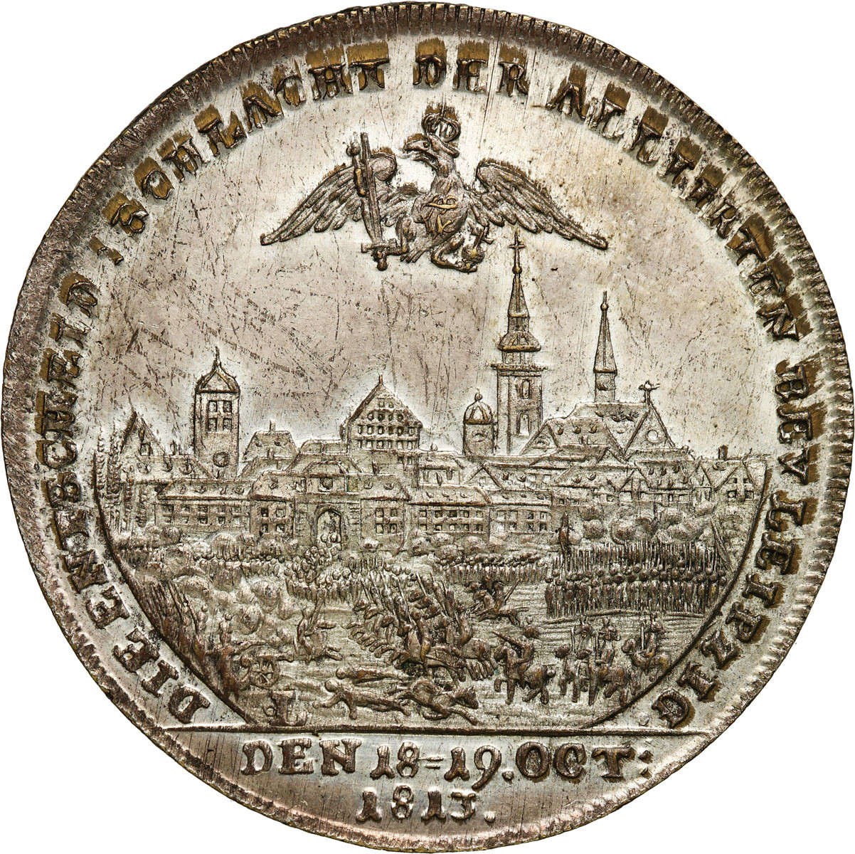 Rosja. Żeton pamiątkowy 1813 - bitwa pod Lipskiem 1813, brąz srebrzony